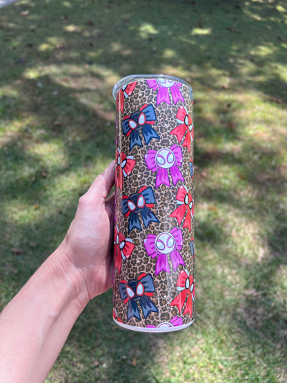 Spider Friends Coquette Bows Tumbler 20oz | Spiderman Miles Ghost Spider Cup⁠