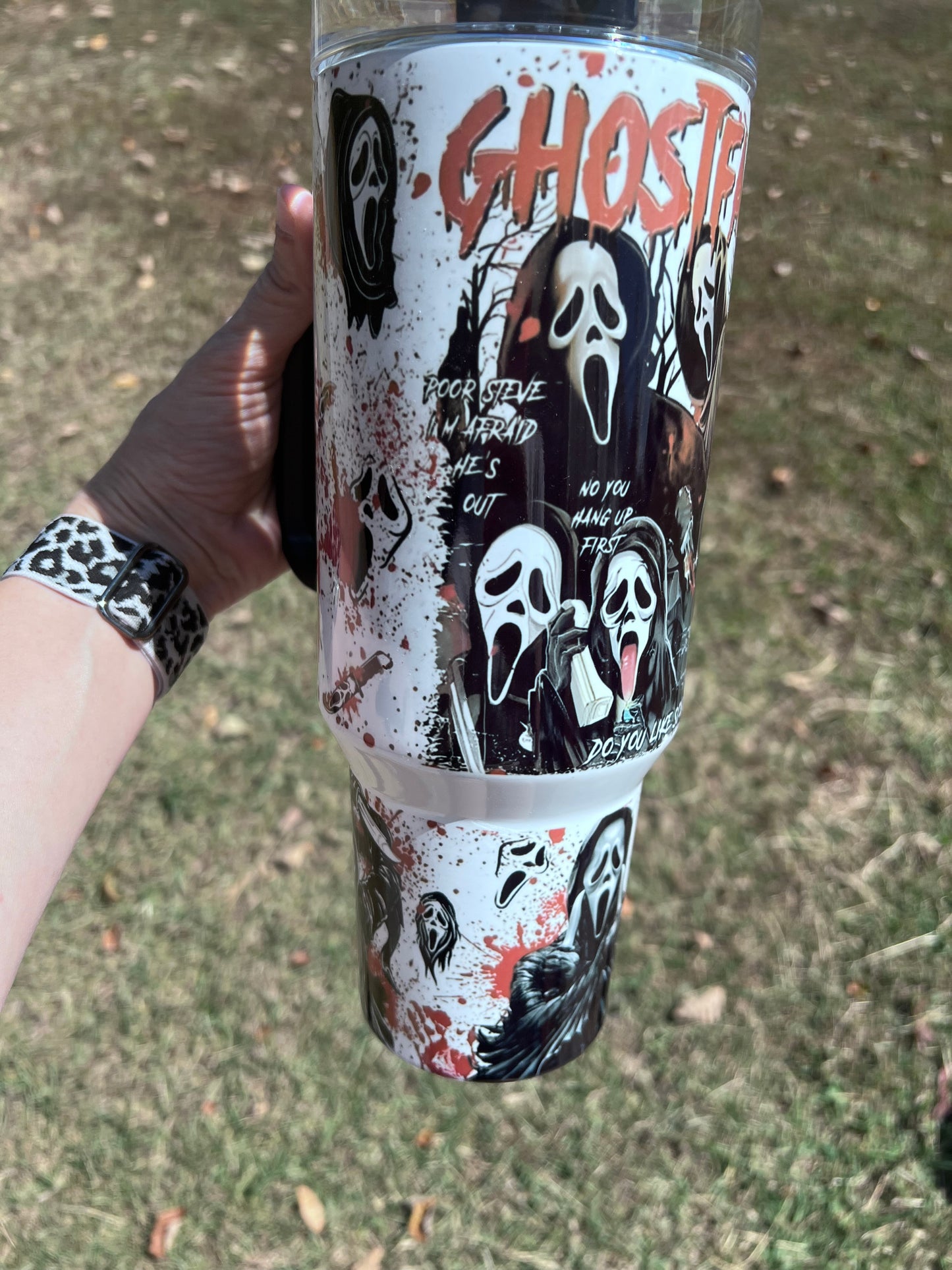 40oz Ghostface tumbler with handle - portable Ghostface Villian Tumbler Cup