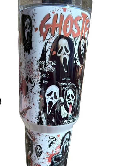 Ghostface Horror 40oz Handled Tumbler featuring the fandom-inspired design