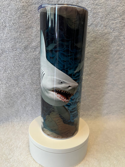 20oz Shark Tumbler | Shark Fan featuring shark fan inspired artwork