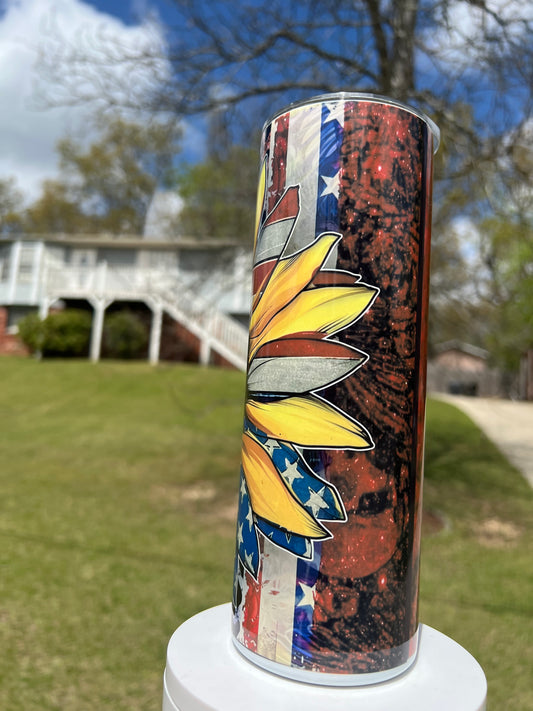 American Sunflower Tumbler | Patriotic featuring patriotic sunflower inspired artwork