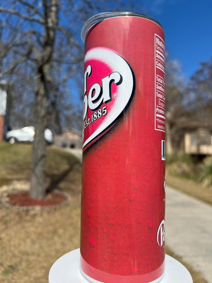 20oz Dr Pepper Tumbler featuring dr pepper inspired artwork