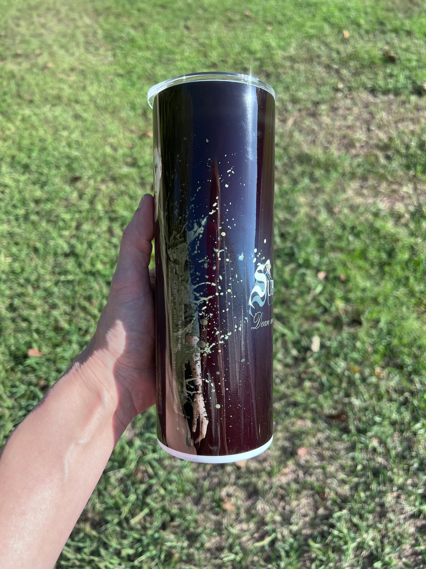 Dean Winchester Supernatural 20oz Skinny Tumbler | Dark Hunter Aesthetic Cup | TV Show Fan Drinkware featuring the design artwork