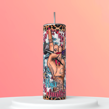 20oz Hair Hustler Tumbler | Hair Stylist featuring hair stylist salon life inspired artwork