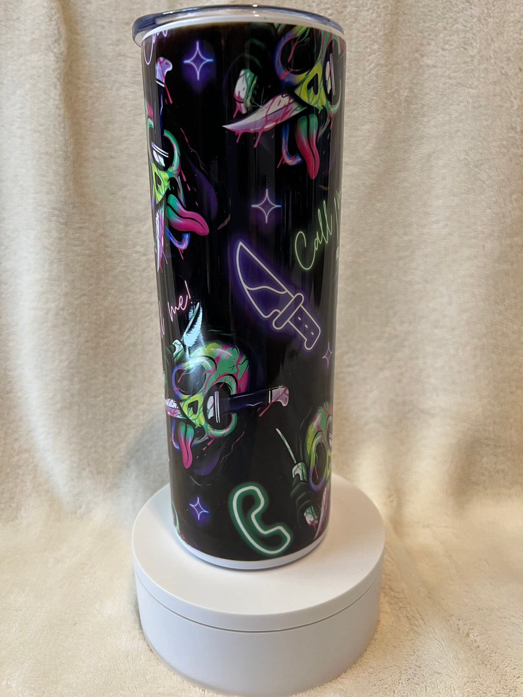 Neon Ghostface Tumbler | Cute Horror Aesthetic Cup | Colorful Spooky Stainless Steel Tumbler