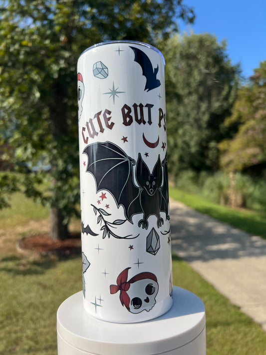 20oz Cute by Psycho Tumbler featuring the themed design