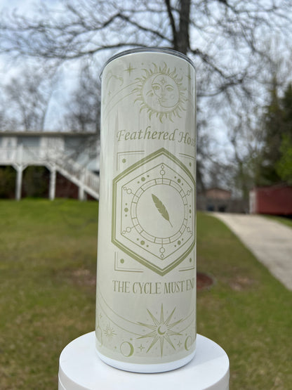 Feathered Host Sleep Token inspired tumbler with ivory celestial and moon artwork