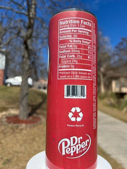20oz Dr Pepper Tumbler featuring dr pepper inspired artwork