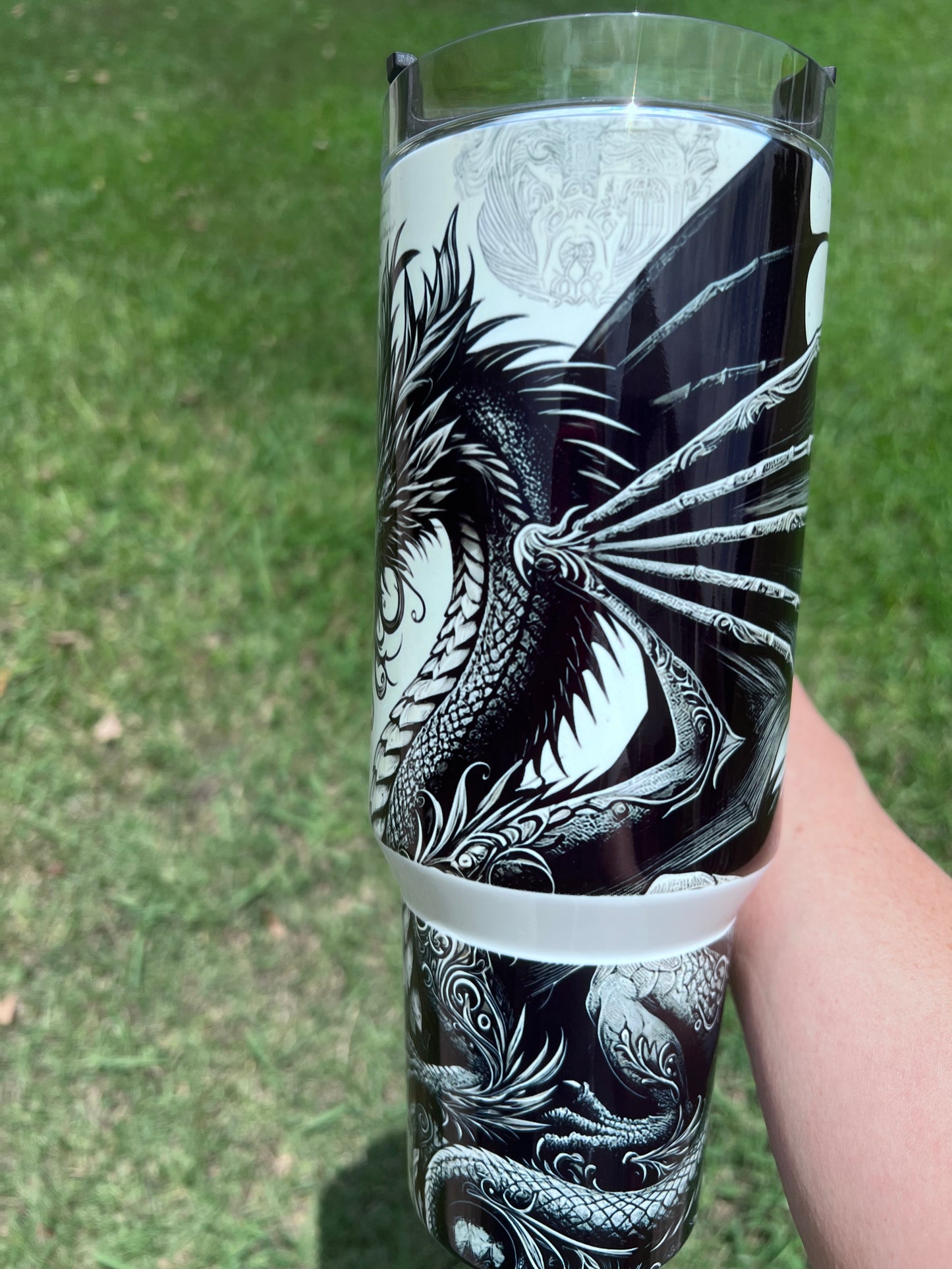 40oz Fantasy Dragon Tumbler with Handle | Book Lover Gift | Castle & Dragon Drinkware
