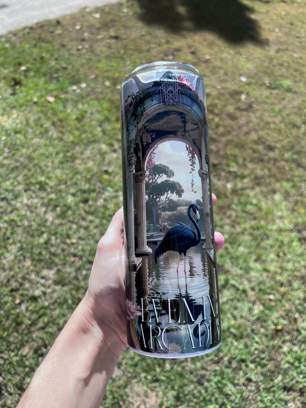 20oz Arcadian Black Flamingo Token themed stainless steel tumbler cup