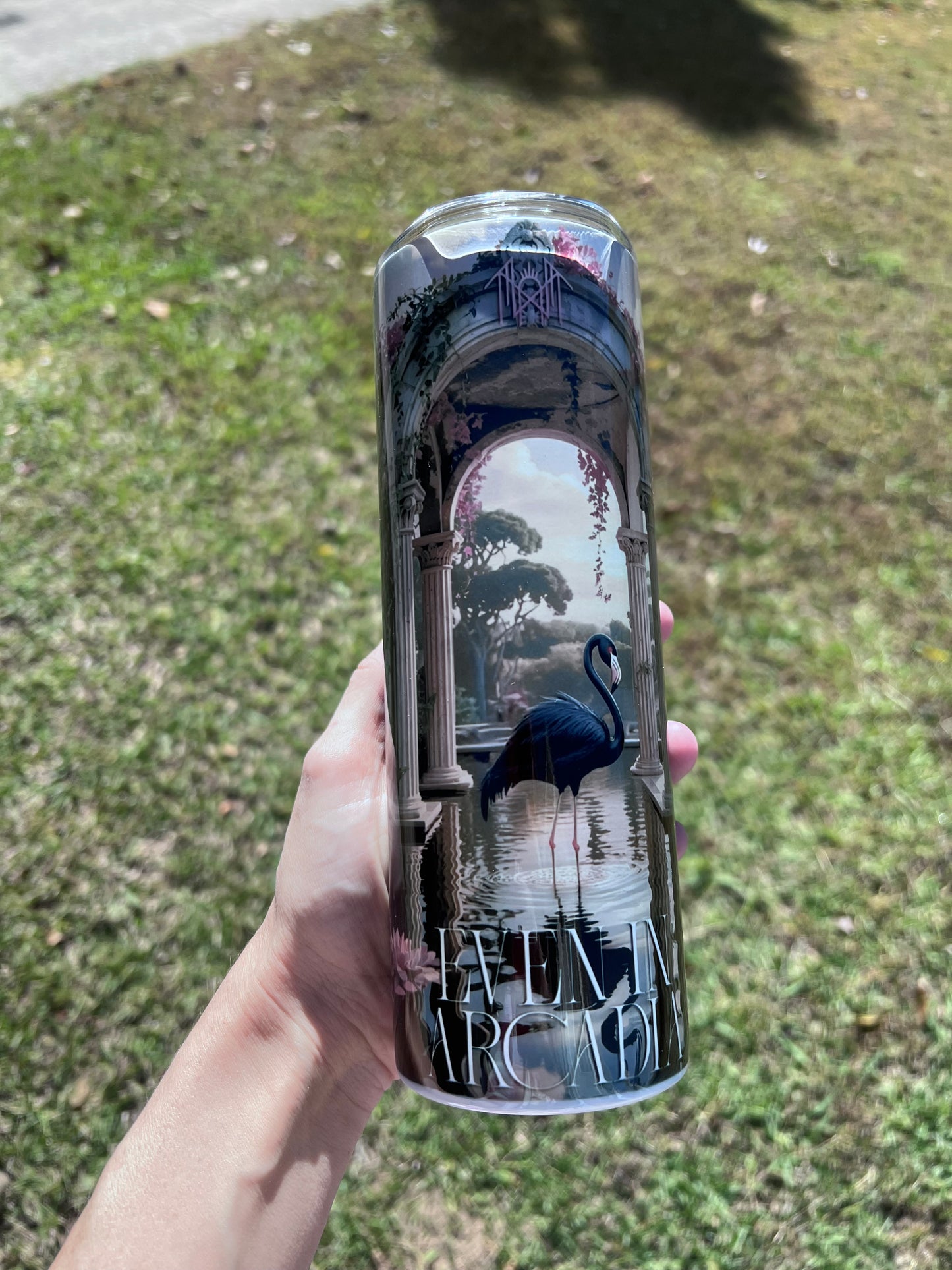 20oz Arcadian Black Flamingo Token themed stainless steel tumbler cup