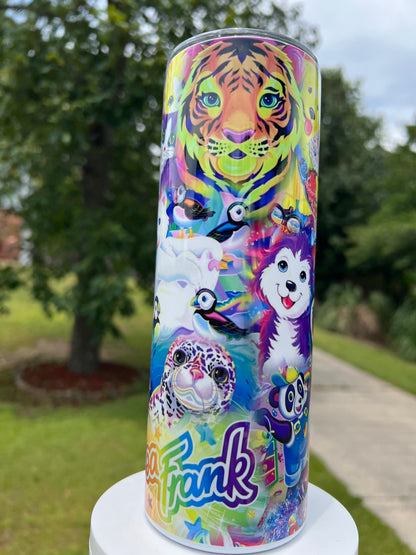 20oz Lisa Frank Inspired Tumbler | Retro Rainbow Animal Cup | 90s Nostalgia Stainless Steel Travel Mug
