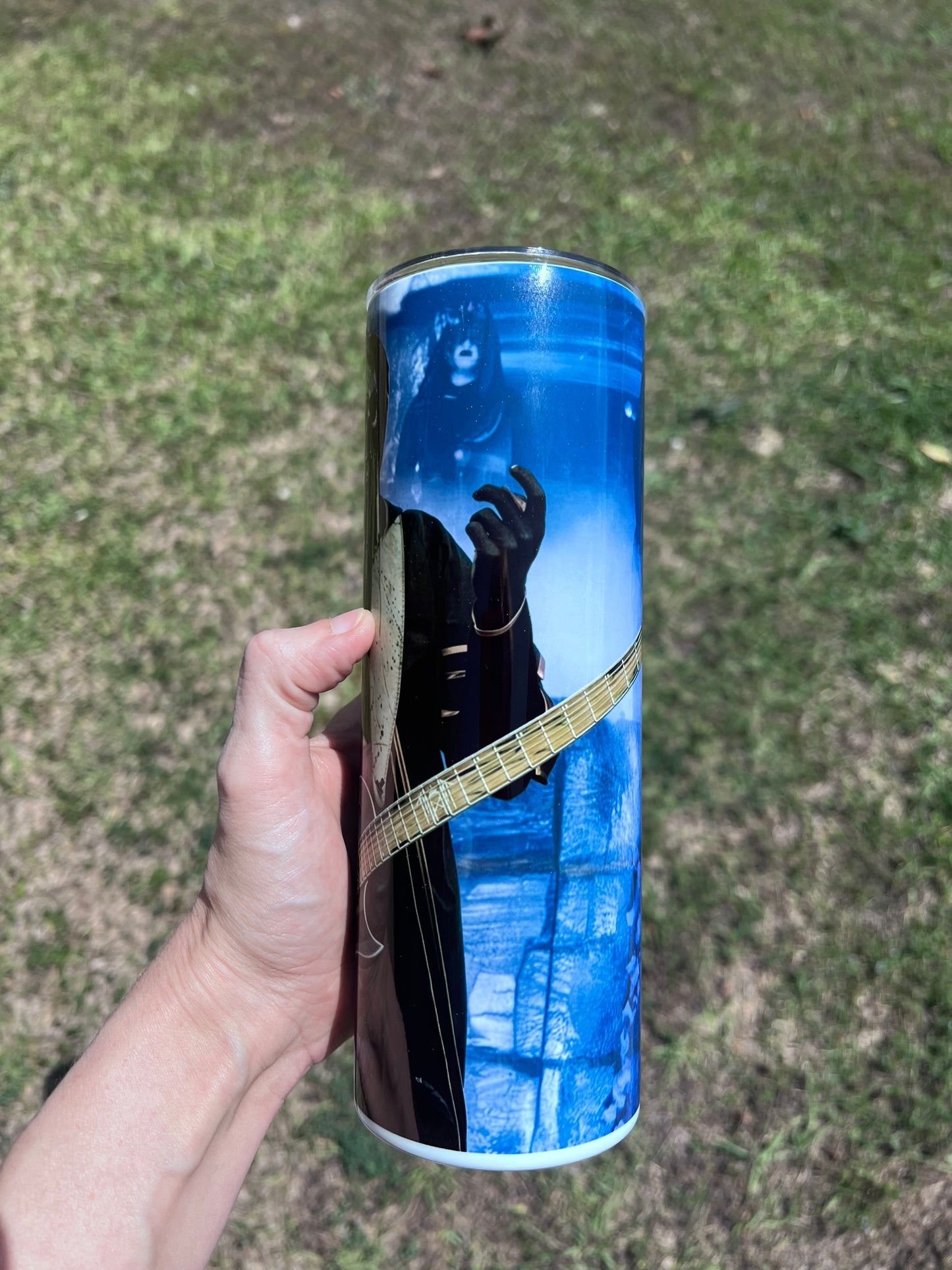 Sleep Token Inspired Guitarist 20oz Skinny Tumbler | Alternative Metal Fan Cup | Gothic Music Lover Gift featuring the design artwork
