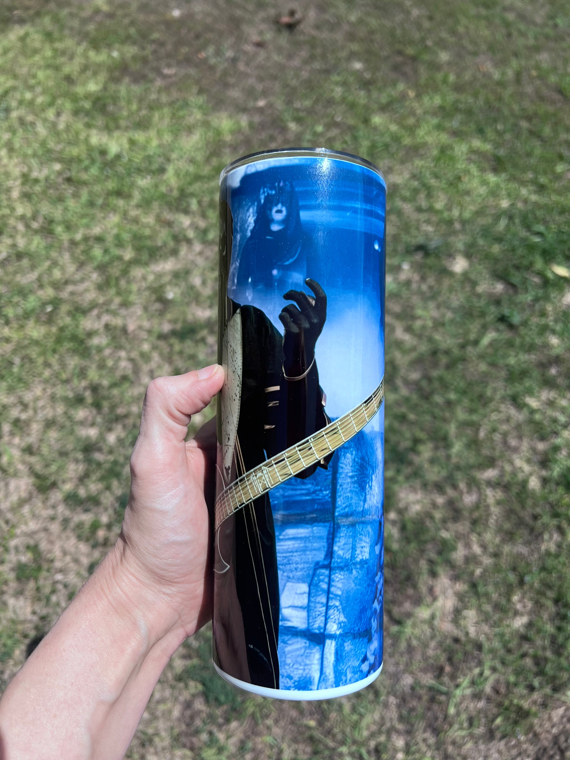 Sleep Token Inspired Guitarist 20oz Skinny Tumbler | Alternative Metal Fan Cup | Gothic Music Lover Gift featuring the design artwork