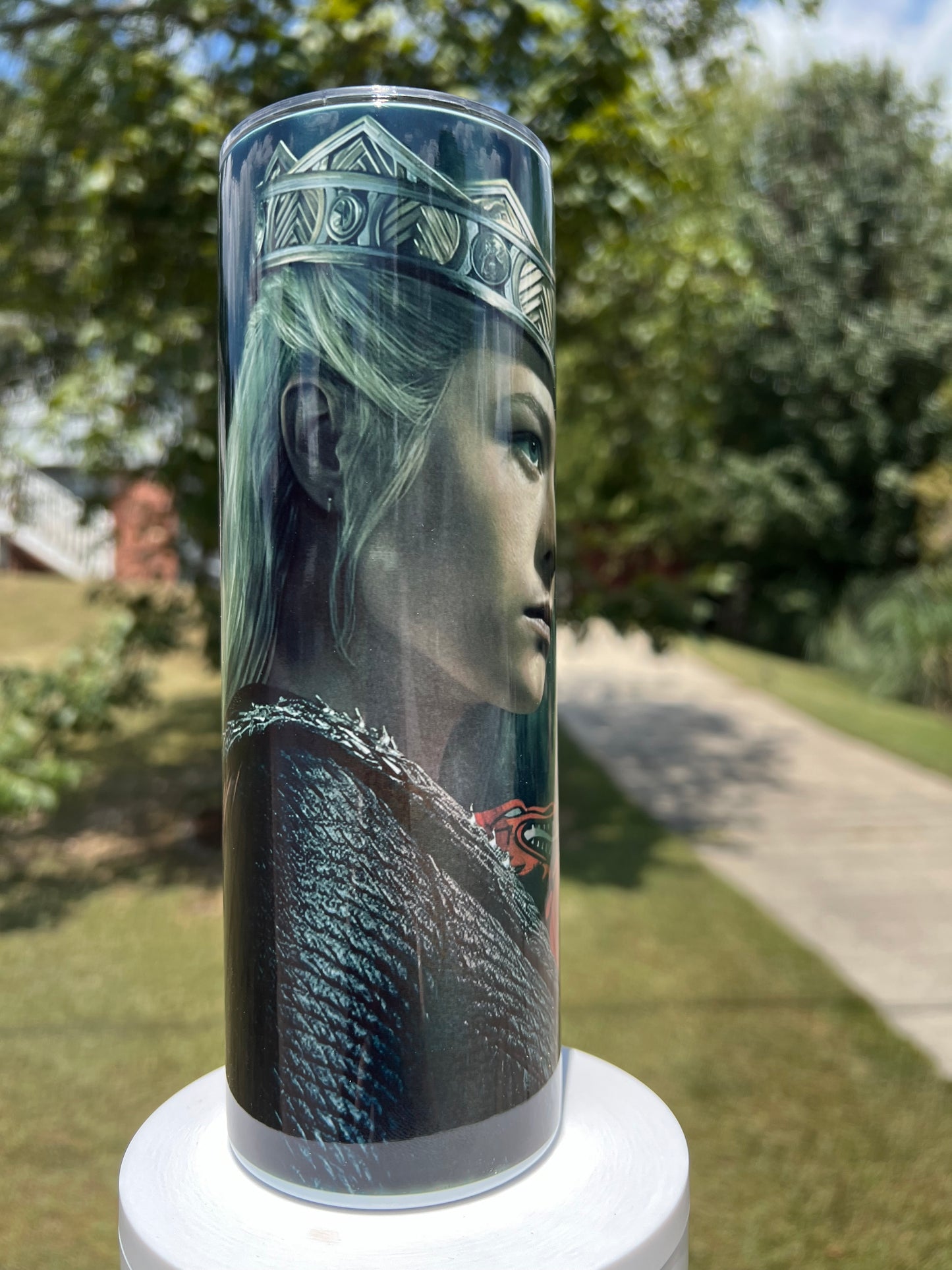 The Black Queen: Rhaenyra Targaryen 20oz Insulated Skinny Tumbler featuring the design artwork