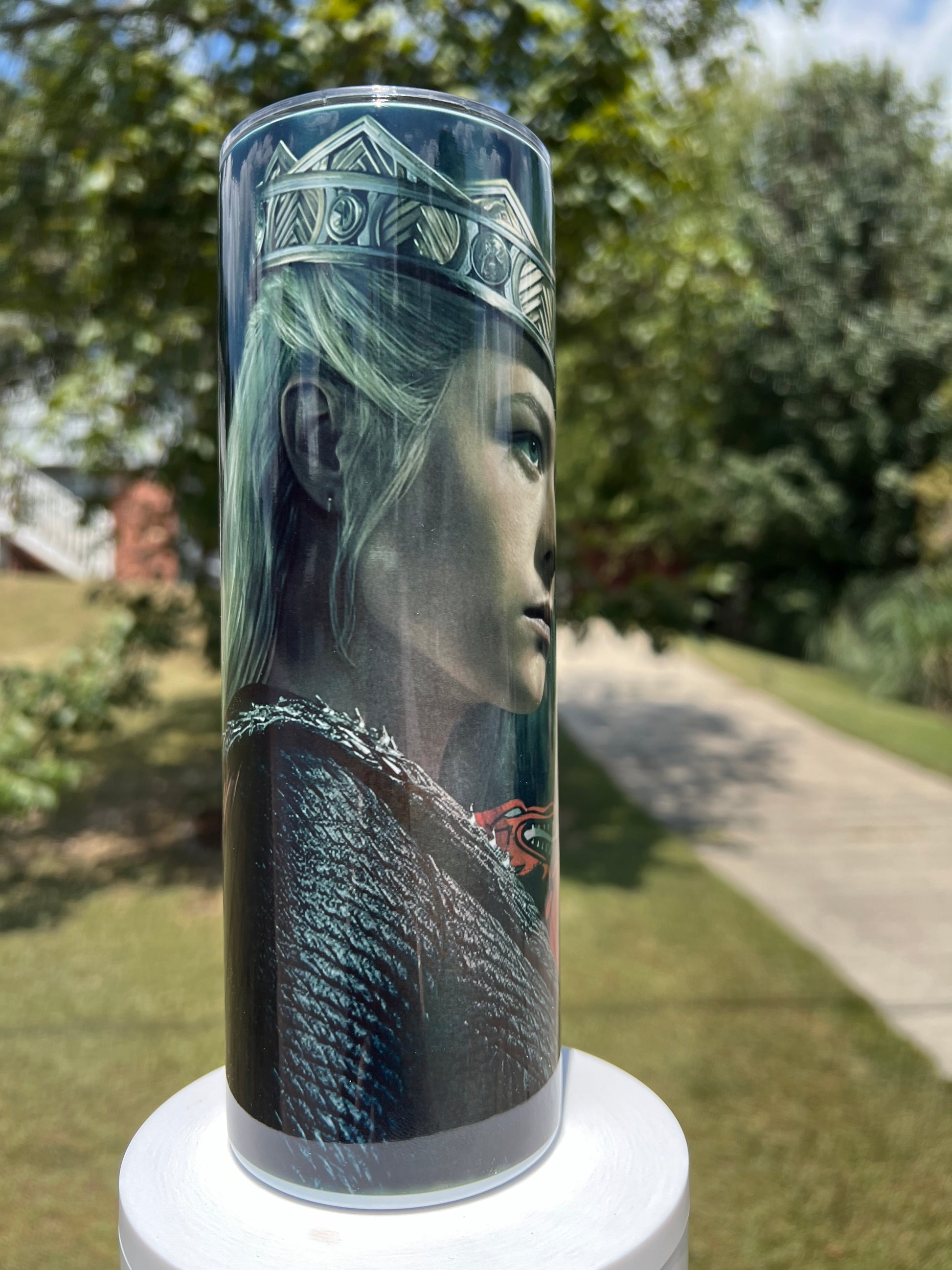 The Black Queen: Rhaenyra Targaryen 20oz Insulated Skinny Tumbler featuring the design artwork