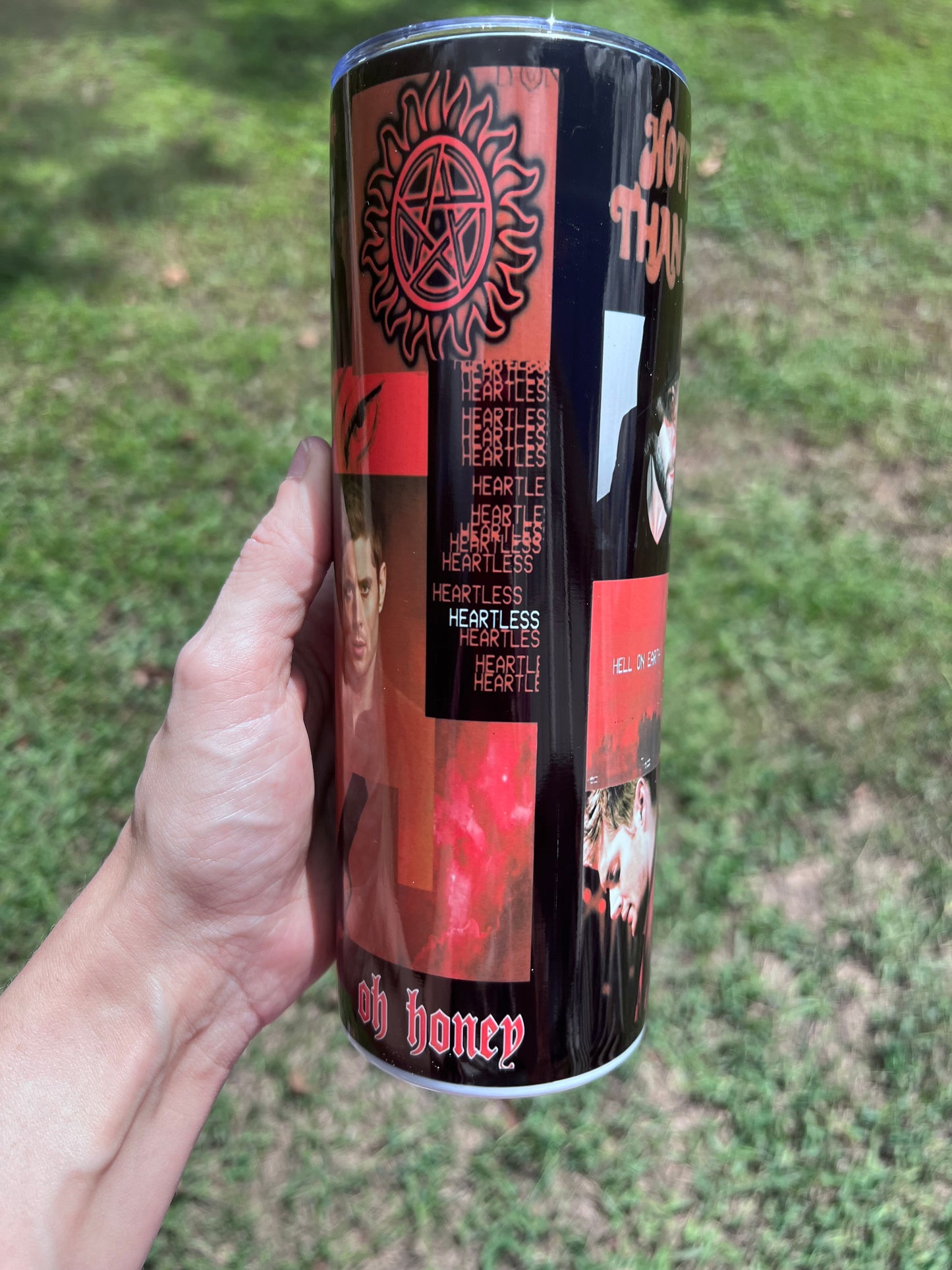 20oz Supernatural Red themed Sam and Dean Winchester portable tumbler cup