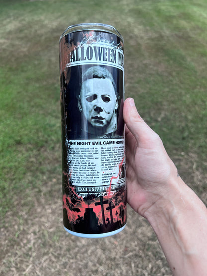 20oz Michael Myers Halloween Tumbler featuring the themed design