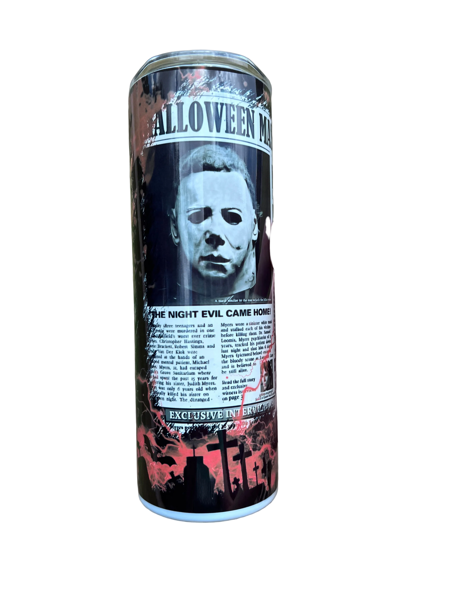 20oz Michael Myers Halloween Tumbler featuring the themed design