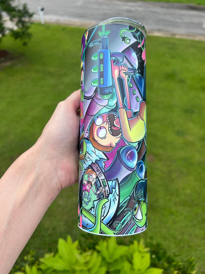 20oz Glow in the Dark Rick & Morty Tumbler featuring rick and morty inspired artwork