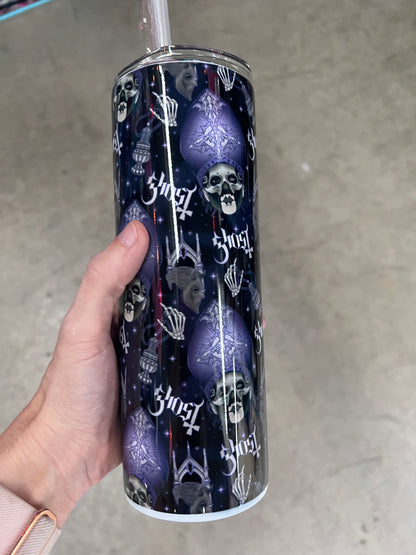20oz Custom Tumbler | Ghost Band Papa Emeritus Seamless Pattern | Heavy Metal Gothic Fan Cup
