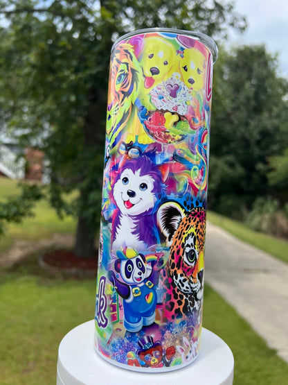 20oz Lisa Frank Inspired Tumbler | Retro Rainbow Animal Cup | 90s Nostalgia Stainless Steel Travel Mug