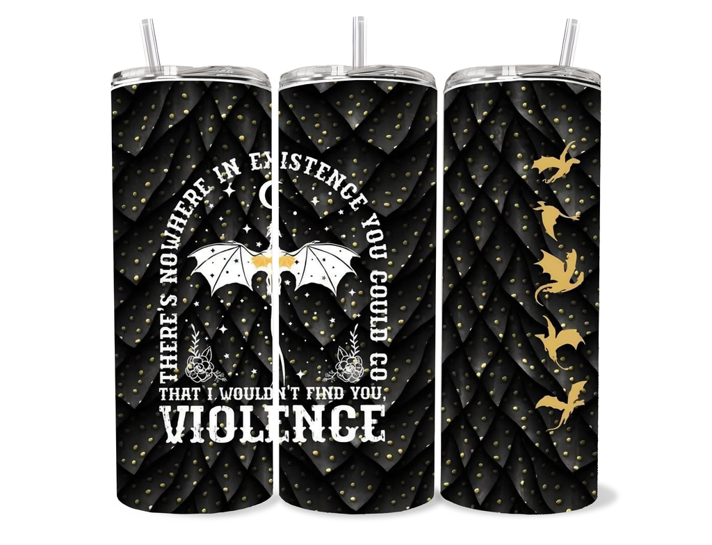 fourth wing inspired tumbler wrap design dragon scale texture black gold fantasy book cup full wrap view