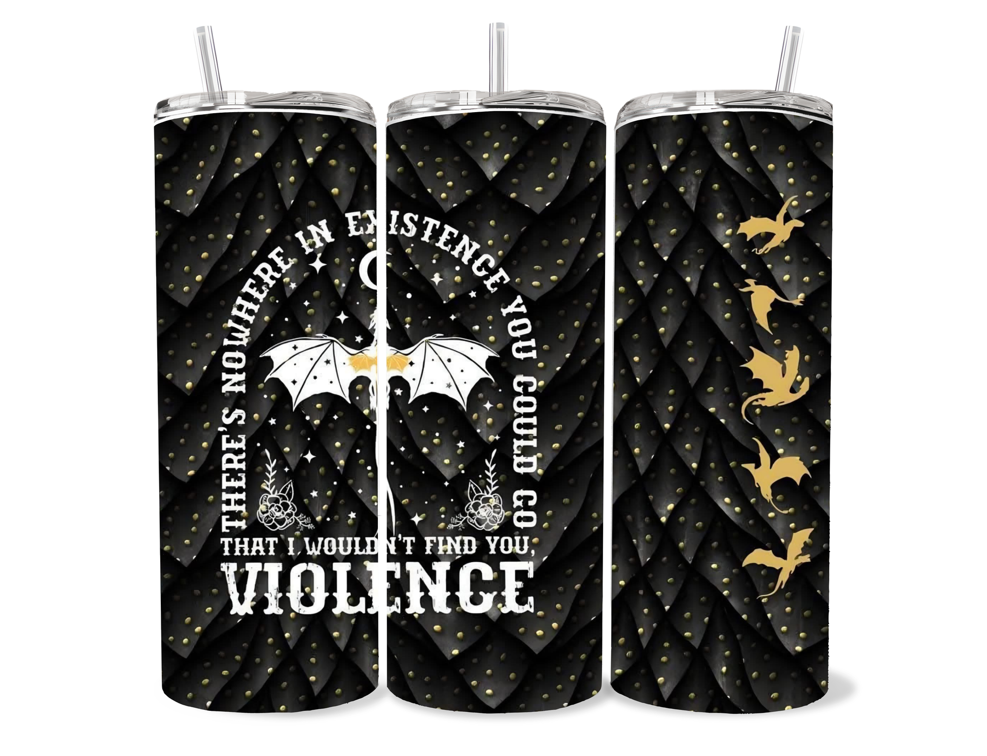 Fourth Wing Inspired Dragon Tumbler | Bookish Fantasy Cup | 20oz Gothic Dragon Quote featuring the design artwork