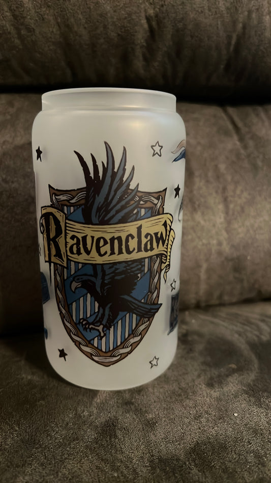 16oz Ravenclaw Frosted Glass Tumbler featuring ravenclaw harry potter inspired artwork