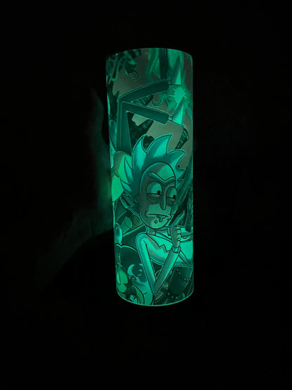 20oz Glow in the Dark Rick & Morty Tumbler featuring rick and morty inspired artwork