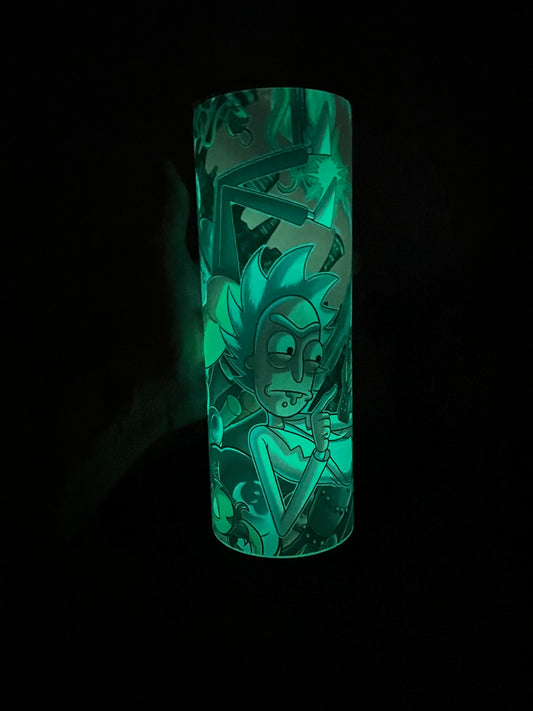 20oz Glow in the Dark Rick & Morty Tumbler featuring rick and morty inspired artwork
