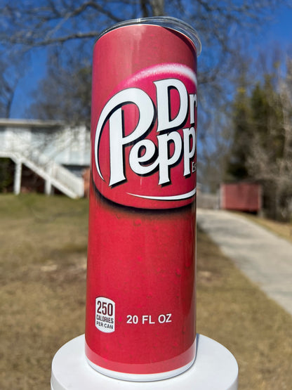 20oz Dr Pepper Tumbler featuring dr pepper inspired artwork