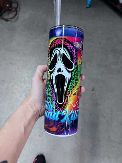 Chillin and Killin Ghostface Tumbler | Neon Rainbow Spooky Cute Horror Tumbler