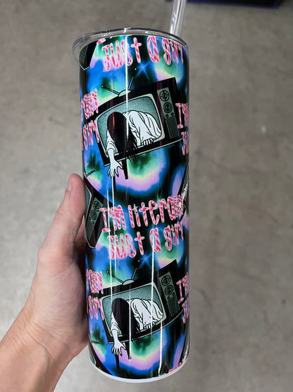 I'm literally just a girl Samara The Ring horror 20oz skinny tumbler with Y2K aesthetic⁠