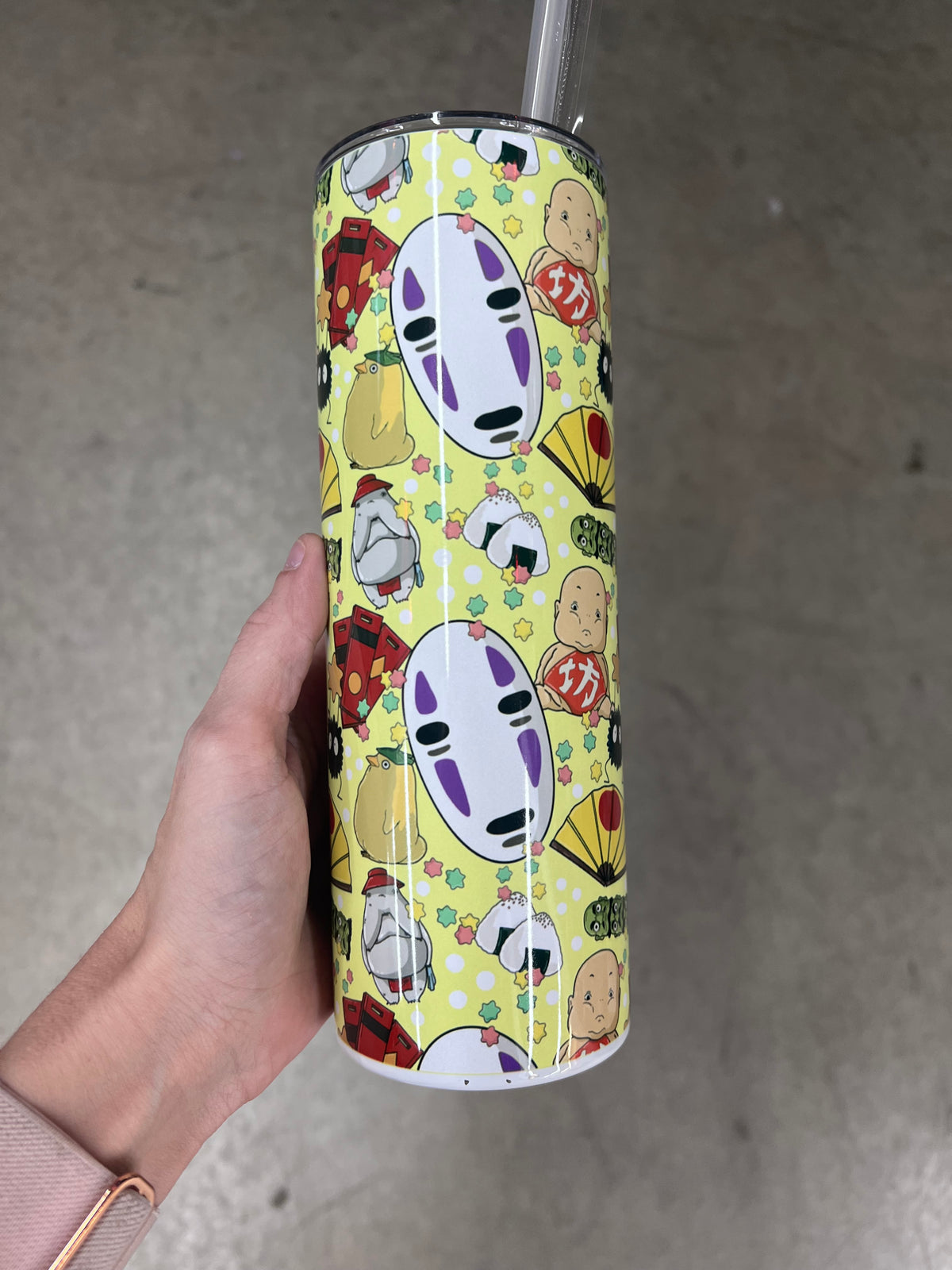 20oz Custom Tumbler | Studio Ghibli Spirited Away Seamless Pattern | No-Face Anime Kawaii Drinkware