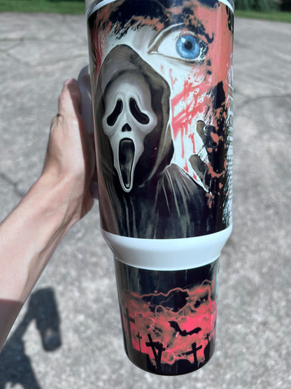 40oz Ghostface Woodsboro Weekly Tumbler featuring the themed design