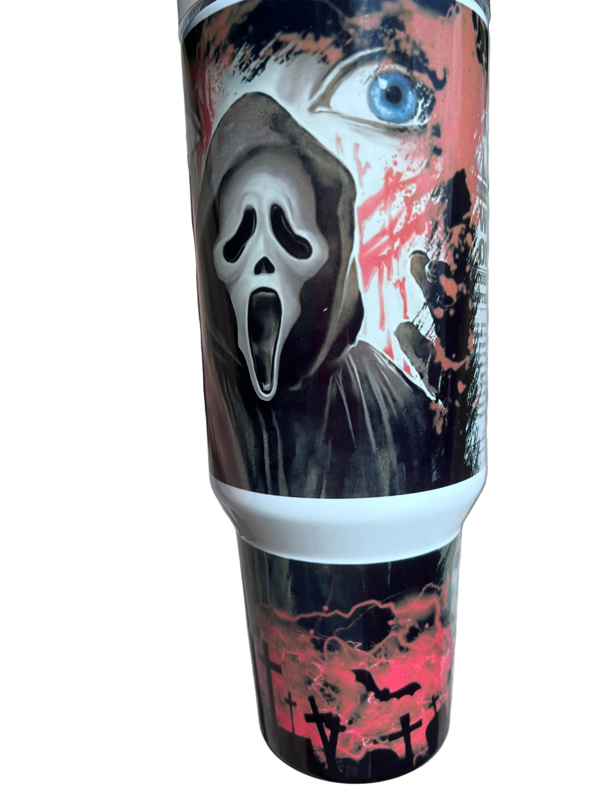 40oz Ghostface Woodsboro Weekly Tumbler featuring the themed design