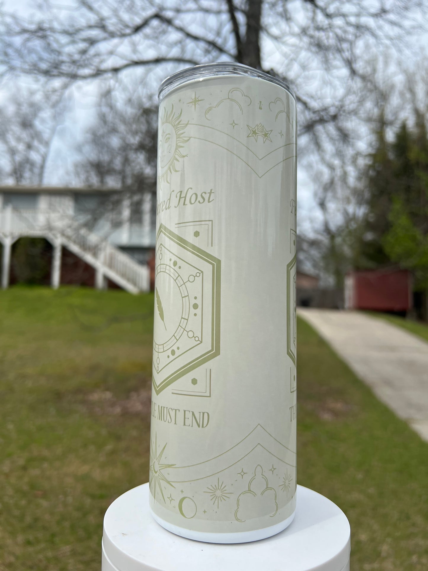 Feathered Host Sleep Token inspired tumbler with ivory celestial and moon artwork