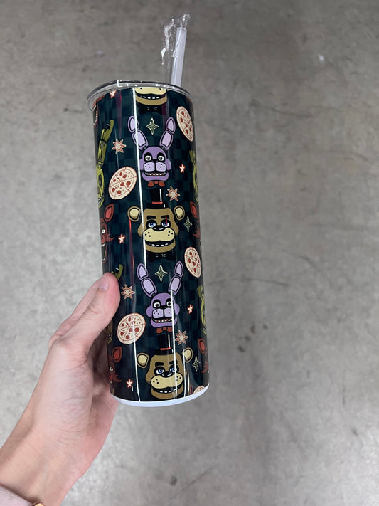 KimTheGrimm FNAF Five Nights at Freddys animatronics sublimated 20oz stainless steel tumbler cup.