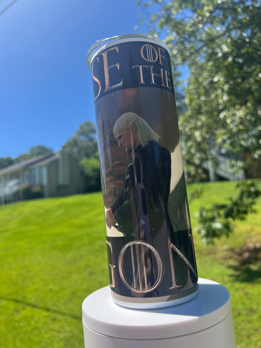 Caraxes & Daemon Targaryen Tumbler 20oz | Blood Wyrm Dragon Cup | House of the Dragon Insulated Drinkware featuring the design artwork