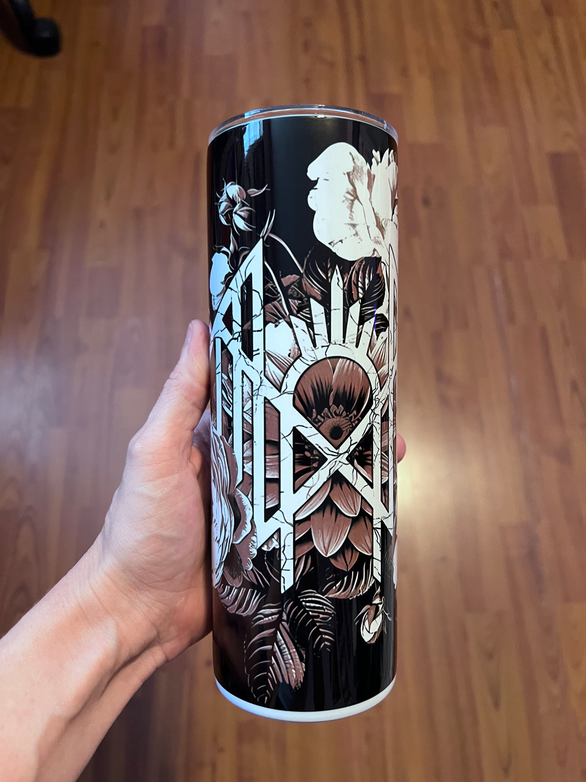 Sleep Token floral logo dark gothic tumbler with moody floral artwork