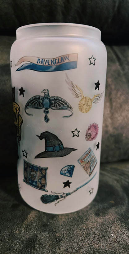 16oz Ravenclaw Frosted Glass Tumbler featuring ravenclaw harry potter inspired artwork