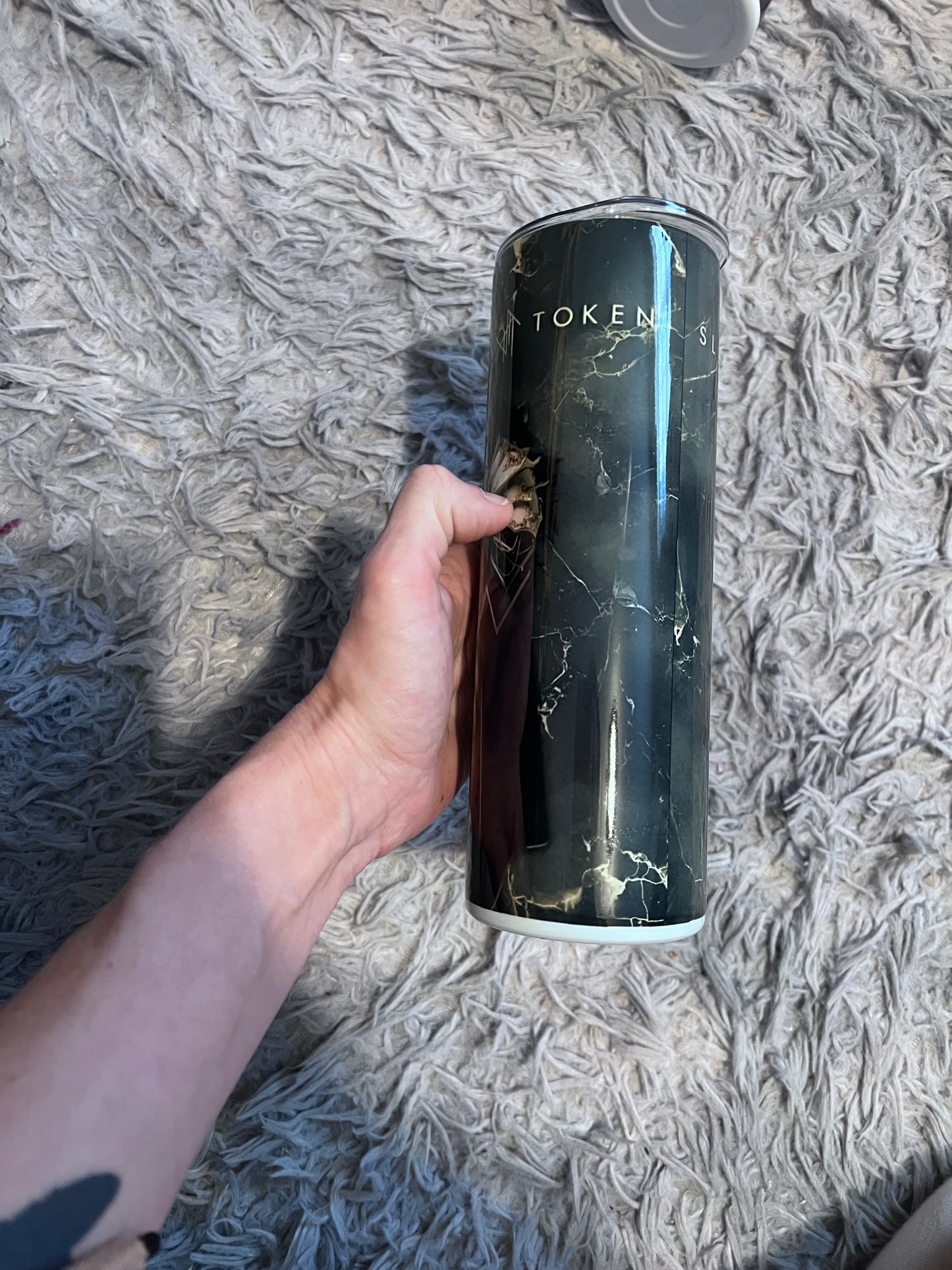 ST/ token-black and gold themed tumbler cup