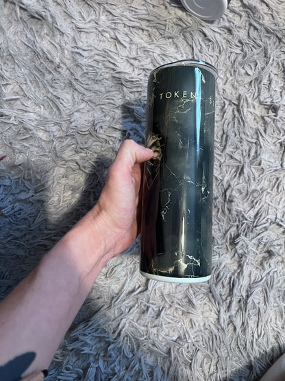 ST/ token-black and gold themed tumbler cup featuring the design artwork