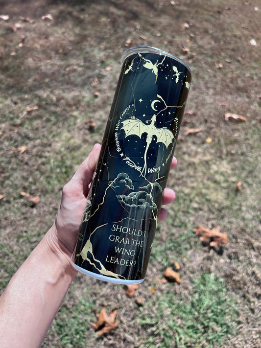 Fourth Wing "Wing Leader" 20oz Tumbler – Xaden Riorson & Violet Sorrengail Inspired Fandom Cup featuring the design artwork