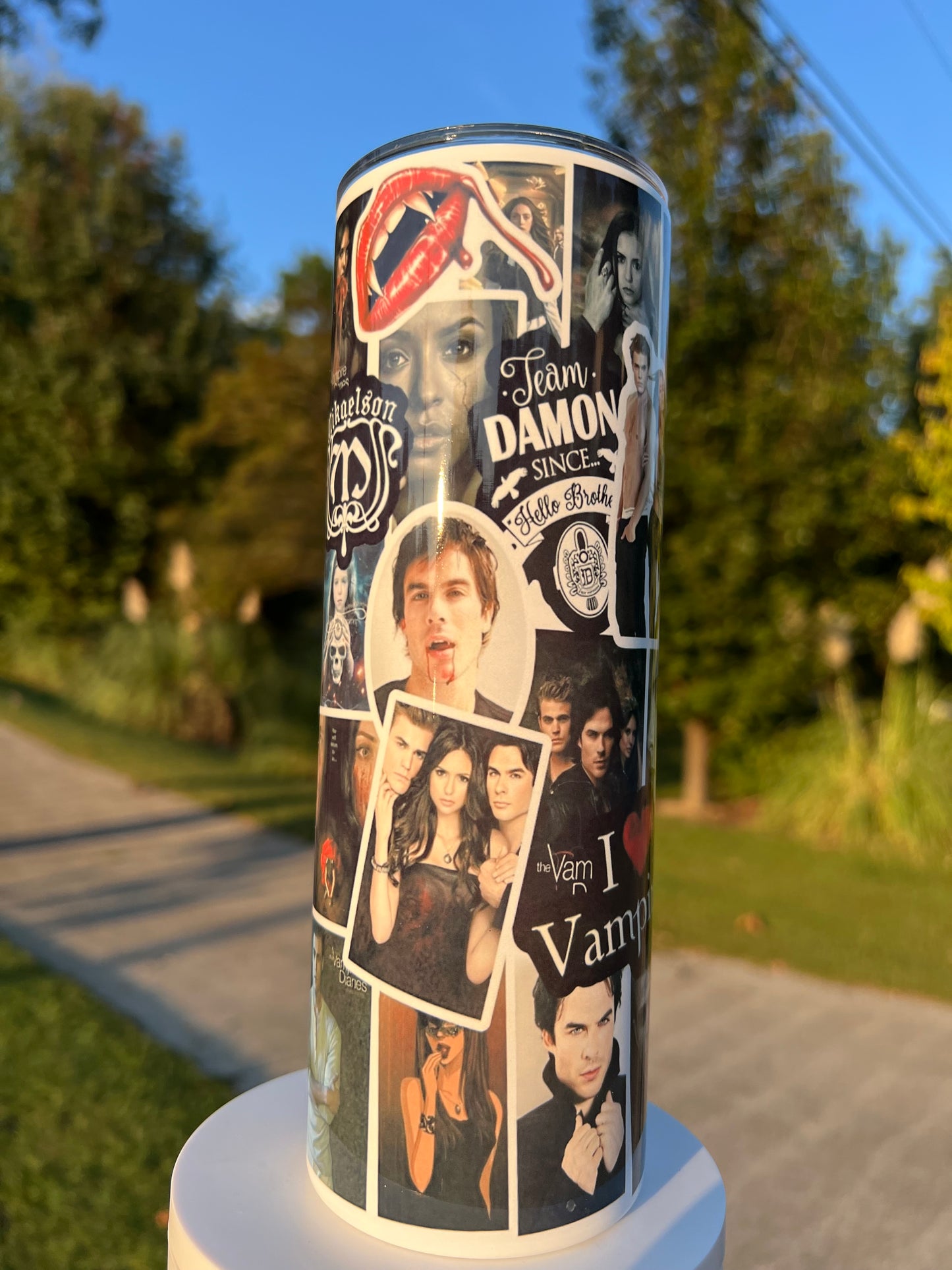 The Vampire Diaries Aesthetic Collage 20oz Skinny Tumbler featuring the design artwork