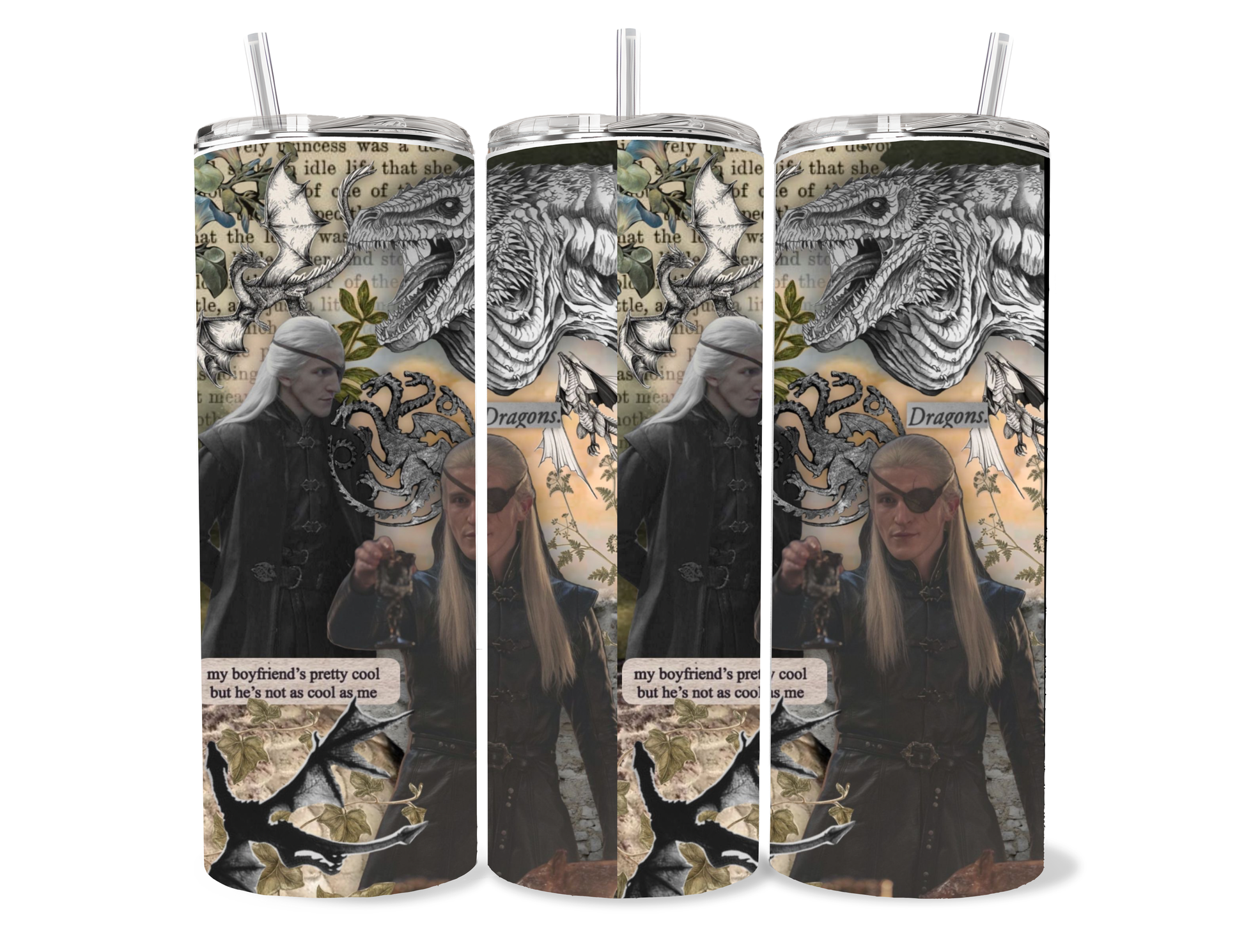 Aemond & Vhagar 20oz House of the Dragon Tumbler featuring fandom-inspired artwork