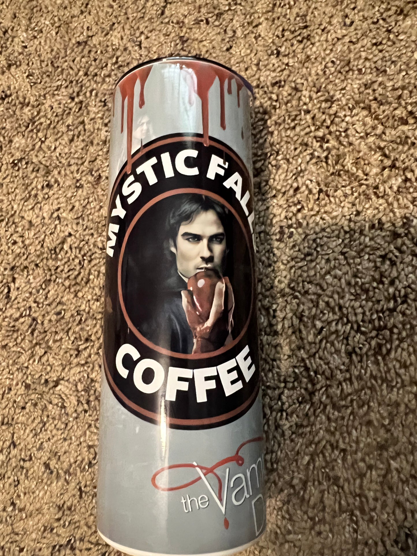 Mystic Falls Coffee Tumbler | Damon Salvatore featuring the themed design