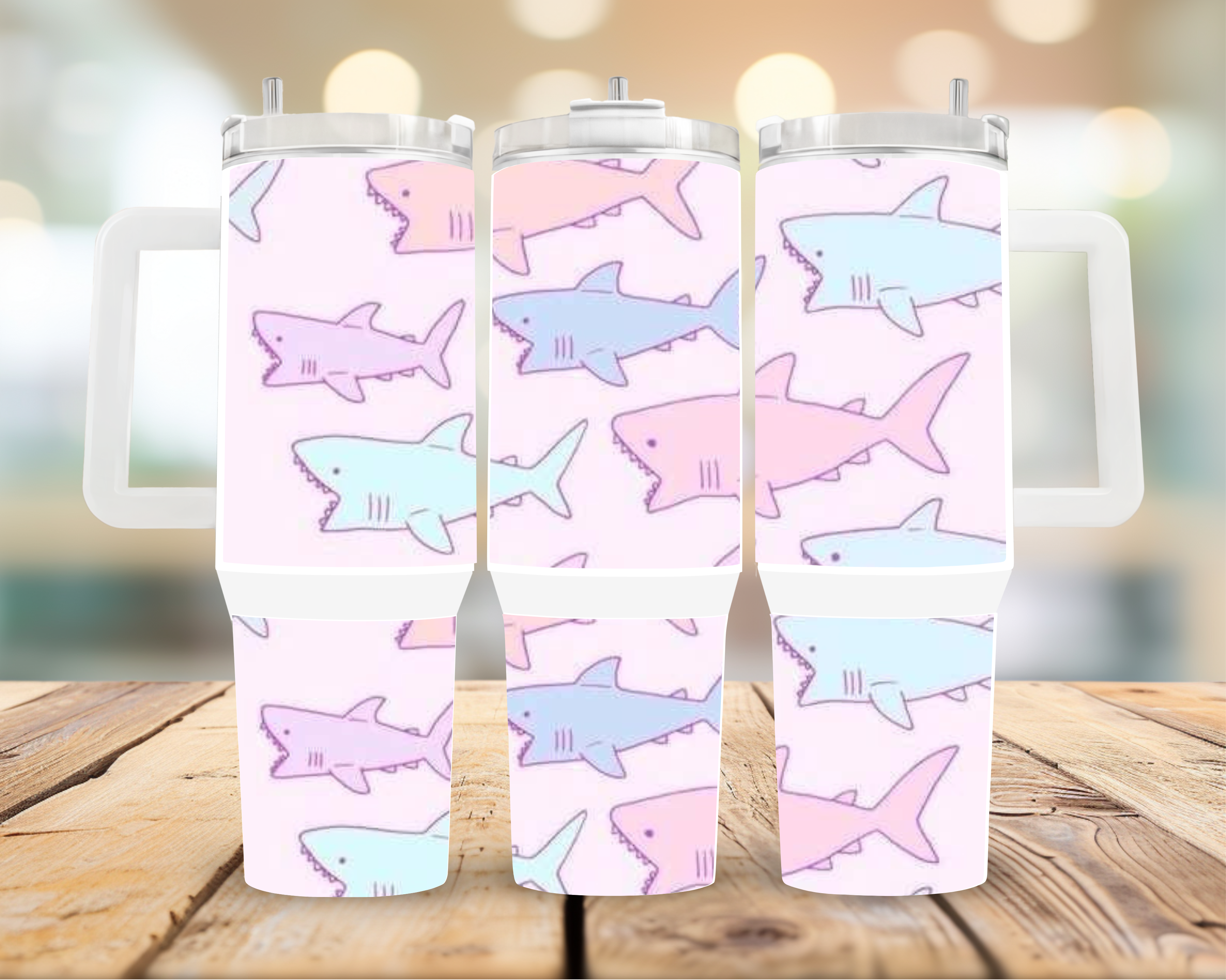 40oz Girly Shark tumbler - Shark week tumbler