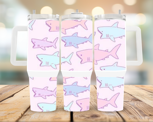 40oz Girly Shark tumbler - Shark week tumbler